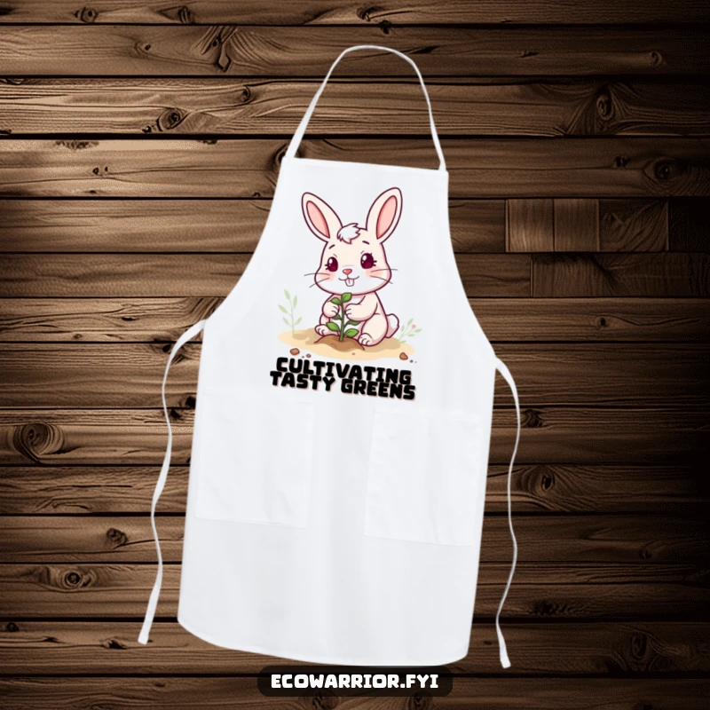 Funny apron featuring a determined rabbit with a cheerful expression, planting a sapling, perfect for a humorous cooking or gardening experience.