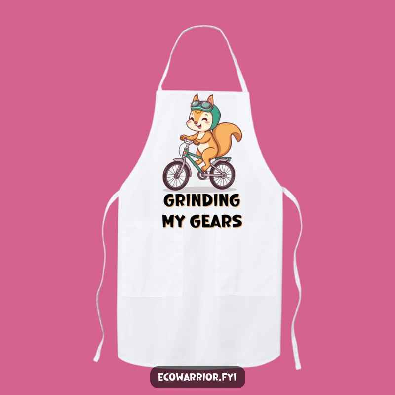 Funny Squirrel Eco Apron: Playful Bike Rider Kitchen Wear, Green Funny Gift
