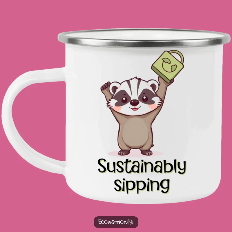 Funny Badger Camping Mug: Determined Eco-Hero Enamel Cup, Adventure Gift