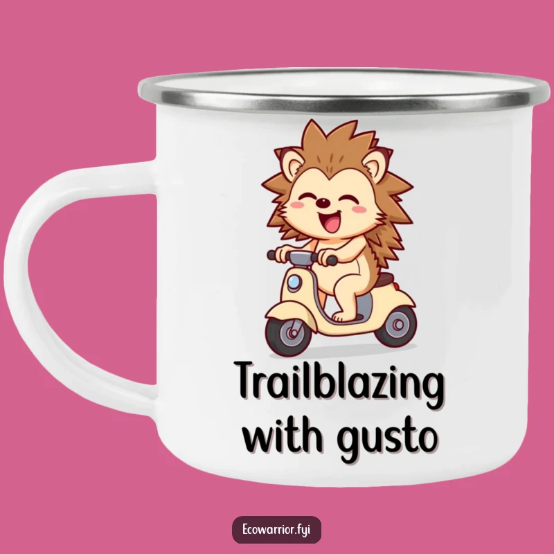 Funny Cheerful Hedgehog Scooter Camping Mug: Durable & Joyful Outdoor Mug, Great Funny Gift