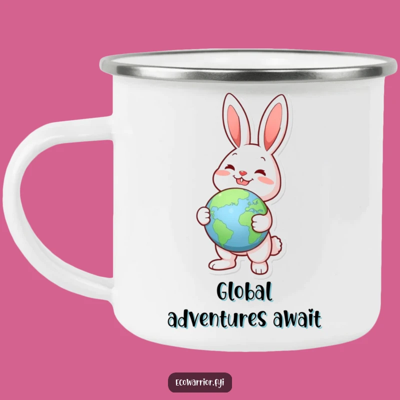 Funny Joyful Rabbit Globe Camping Mug: Durable Adventure Mug, Great Funny Gift