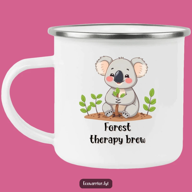 Funny Koala Planting Camping Mug: Cheerful Eco Character Enamel Cup Gift