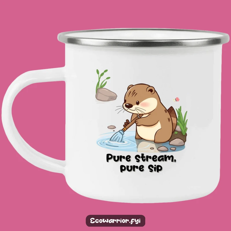 Funny Otter Cleaning Camping Mug: Diligent Riverbank Hero's Gleeful Outdoor Mug