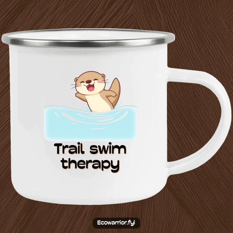 Funny camping mug with a joyful otter diving into clean water, perfect for outdoor brews and adding a splash of humorous delight.