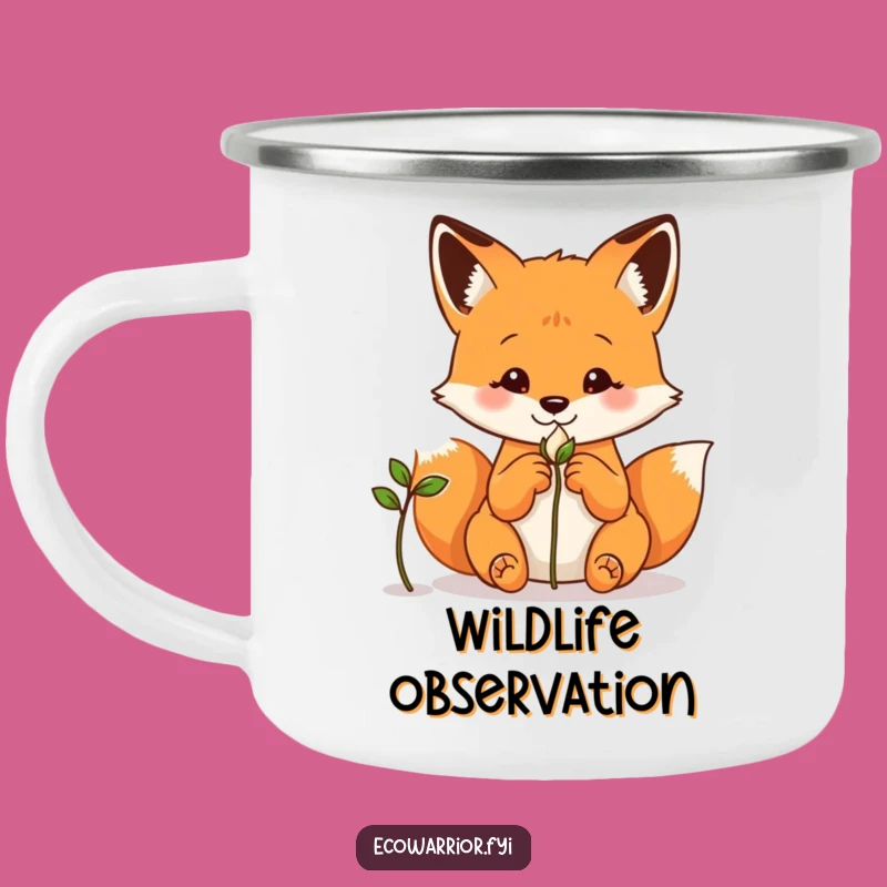 Funny Fox Camping Mug: Curious Observer Enamel Cup, Adventure Gift