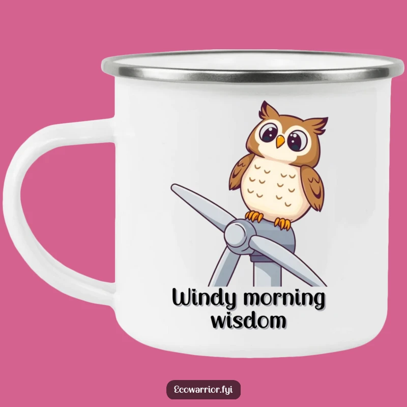 Funny Owl Wind Turbine Camping Mug: Durable Wise Flyer, Outdoor Wisdom Gift