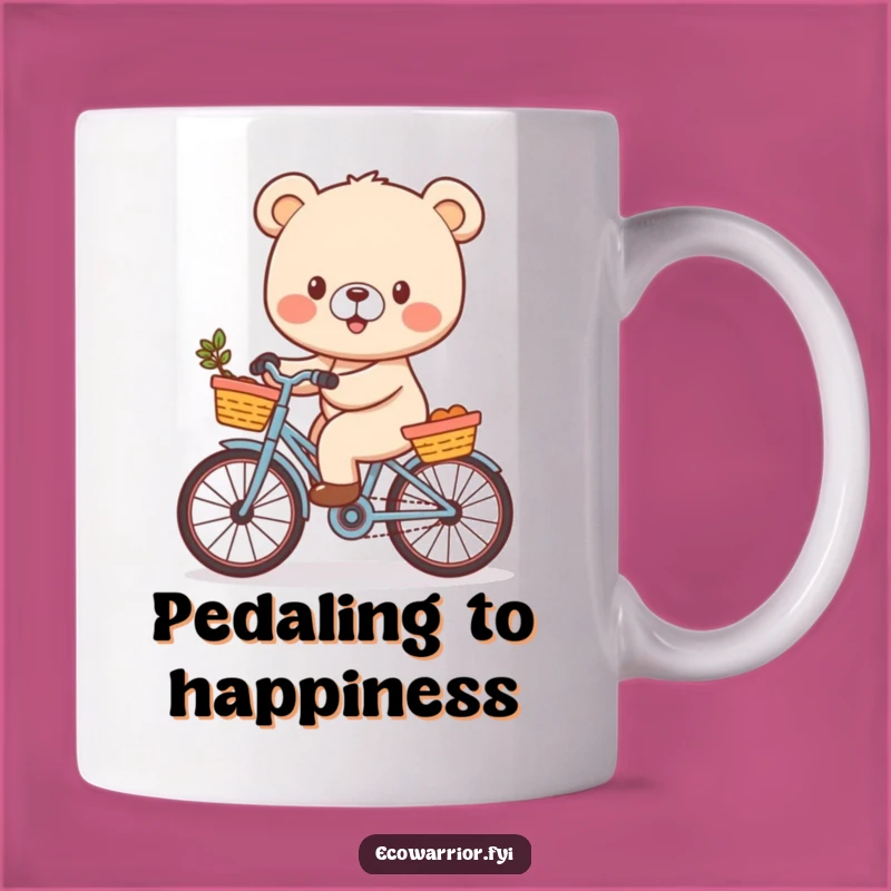 Funny Cheerful Bear Cub Mug: Bicycle Rider with Basket Funny Gift
