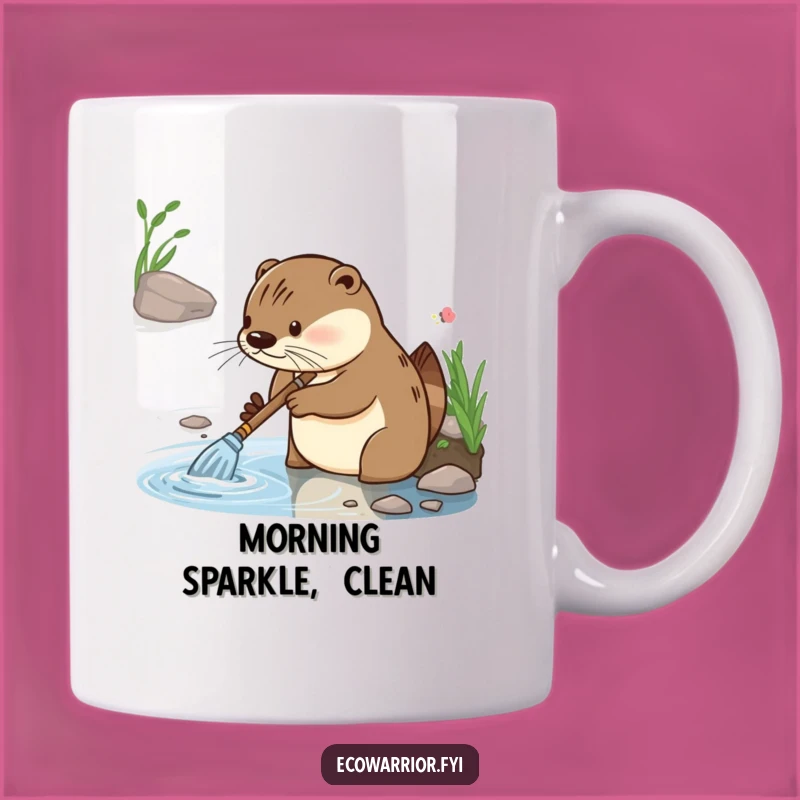 Funny Otter Cleaning Mug: Diligent Riverbank Worker's Gleeful Gift for Clean Freaks