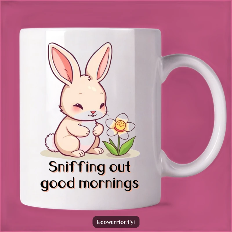 Funny Rabbit Inspecting Flower Mug: A Whimsical Gift for Nature Lovers