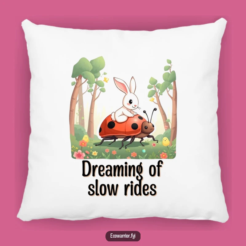 Funny Rabbit Ladybug Pillow - Comfy Whimsical Forest Decor