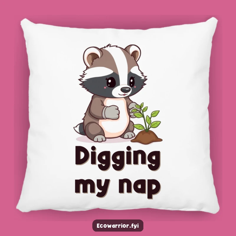 Funny Badger Gardener Pillow: Cozy Comfort for Plant Enthusiasts