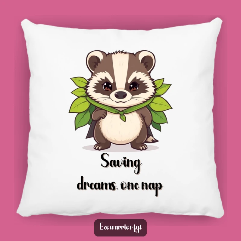 Funny Badger Superhero Pillow: Cozy Leaf Cape Companion, Heroic Decor Gift