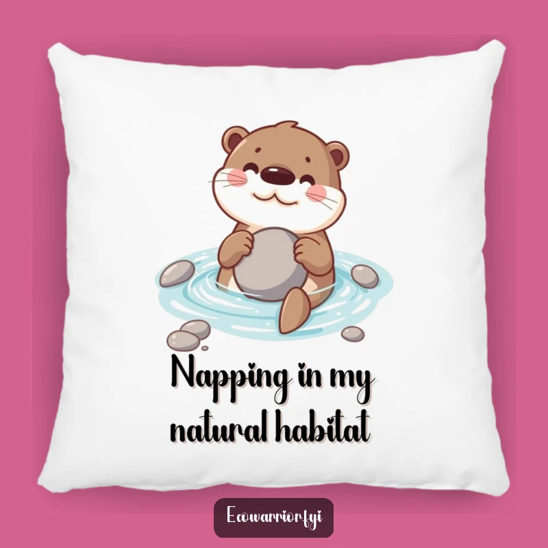 Funny Otter Pillow: Cozy Swimming Otter with Stone, Soft & Hilarious Home Decor Gift