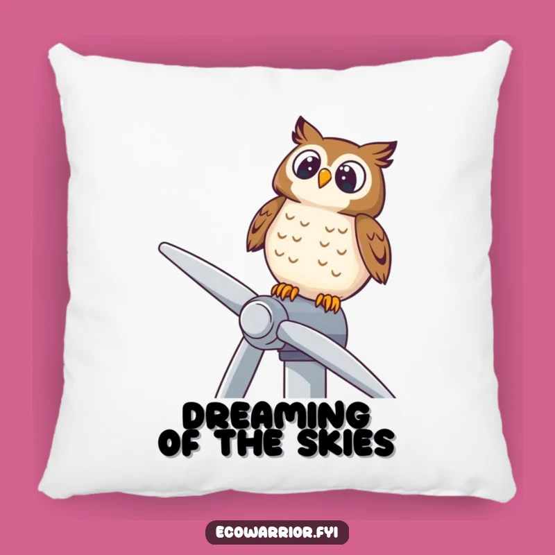 Funny Owl Wind Turbine Pillow: Cozy Wisdom, Sky Gazer Accent Gift