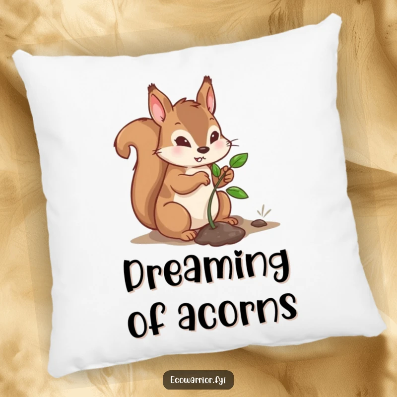 Funny Squirrel Pillow featuring a determined character planting a sapling, offering comfort and a dose of inspirational, humorous nature-love.