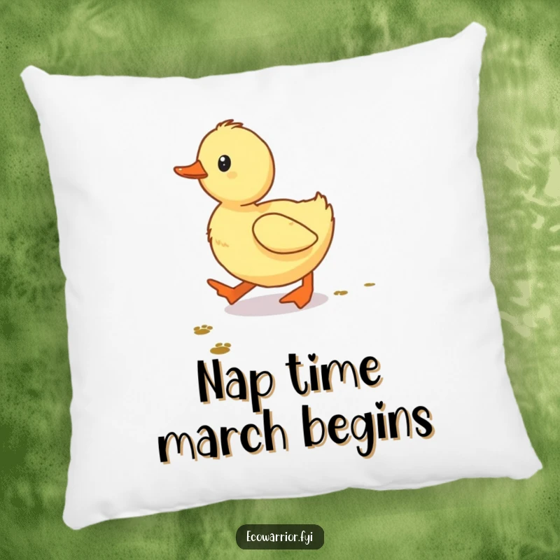 Funny Duckling Pillow, a cute baby duckling following tiny footprints, soft and humorous decorative cushion.