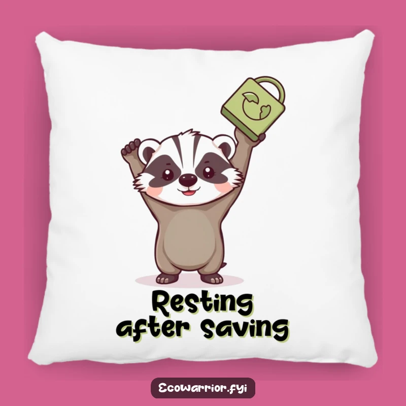Funny Badger Pillow: Determined Eco-Warrior Cushion, Motivational Gift