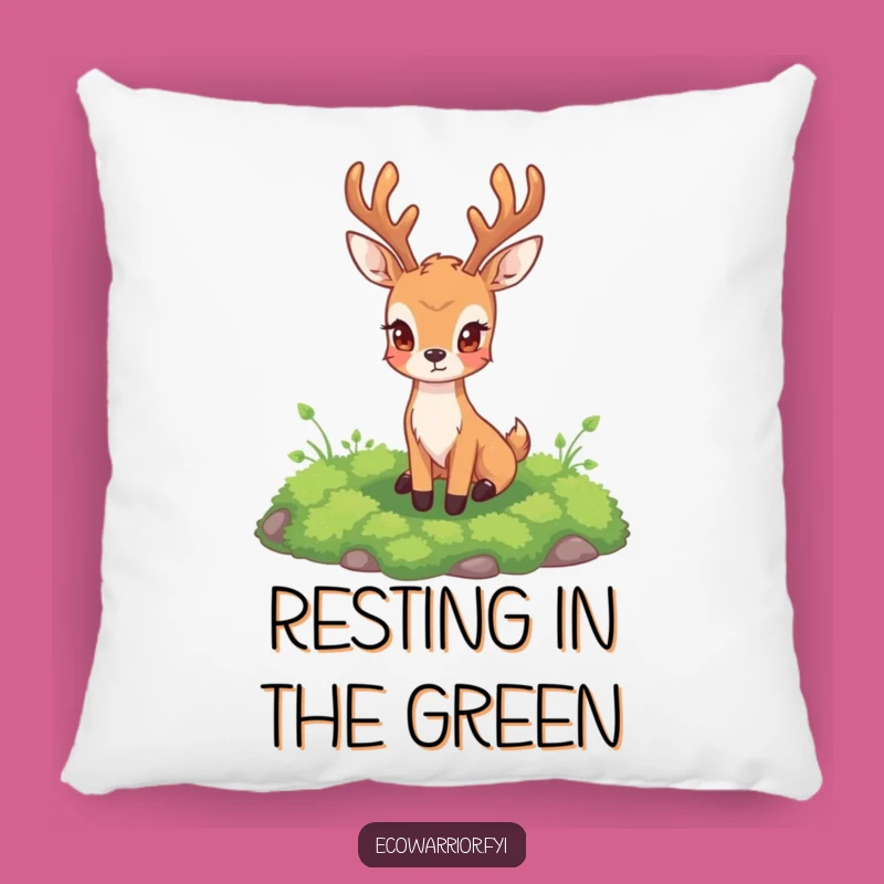 Deer Guarding Moss Pillow: Comfy Decor with Steadfast Woodland Charm