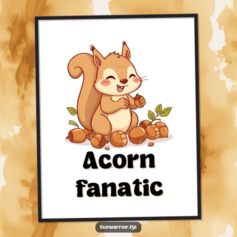 Funny Digital Art Print of a cheerful squirrel swiftly gathering acorns with impressive speed and focus.