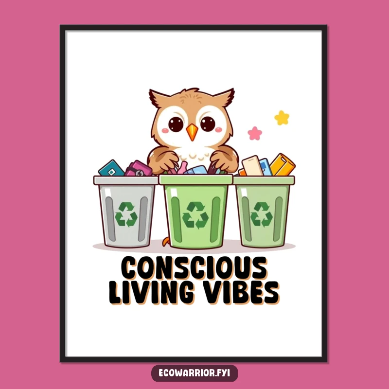 Funny Proud Owl Recycling Digital Art: Eco-Wise Print, Instant Download Funny Gift