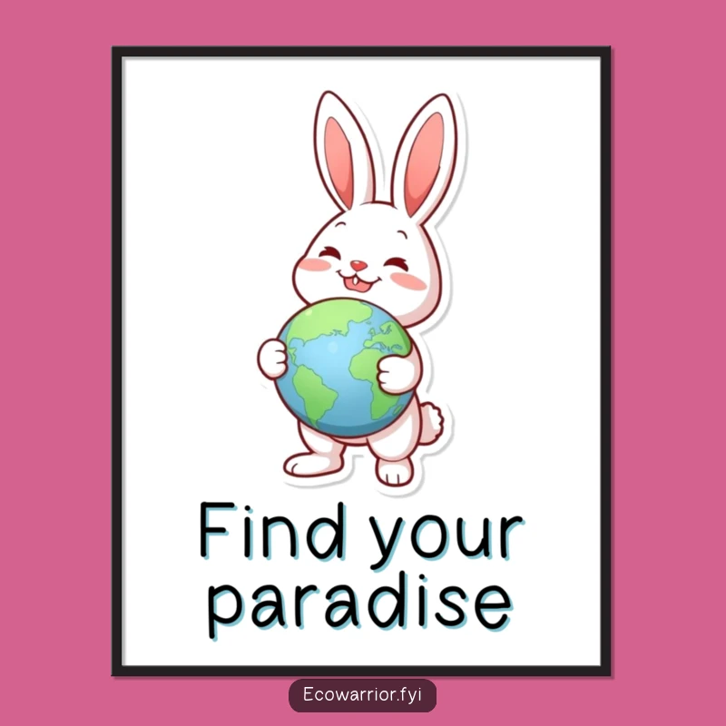Funny Joyful Rabbit Globe Digital Art: Wanderlust Print, Instant Download Funny Gift