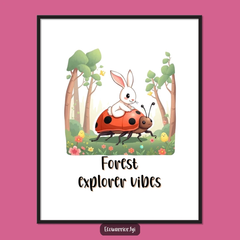 Funny Rabbit Ladybug Digital Art - Whimsical Forest Decor