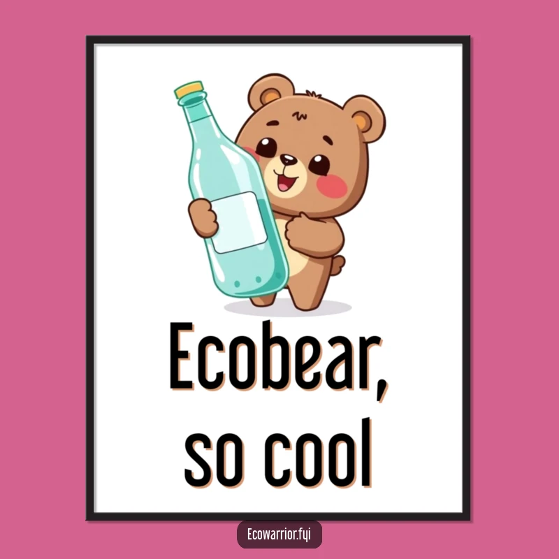 Funny Bear Recycling Digital Art: Happy Eco-Hero's Thumbs-Up for Green Walls