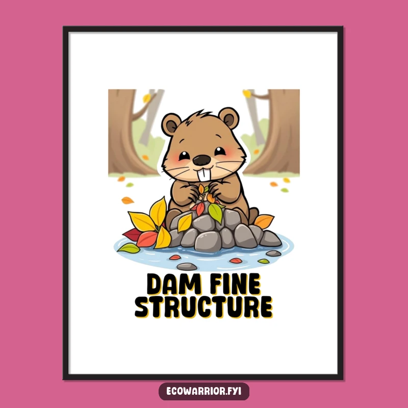 Funny Beaver Building Leaf Dam Digital Art - Instant Creative Decor