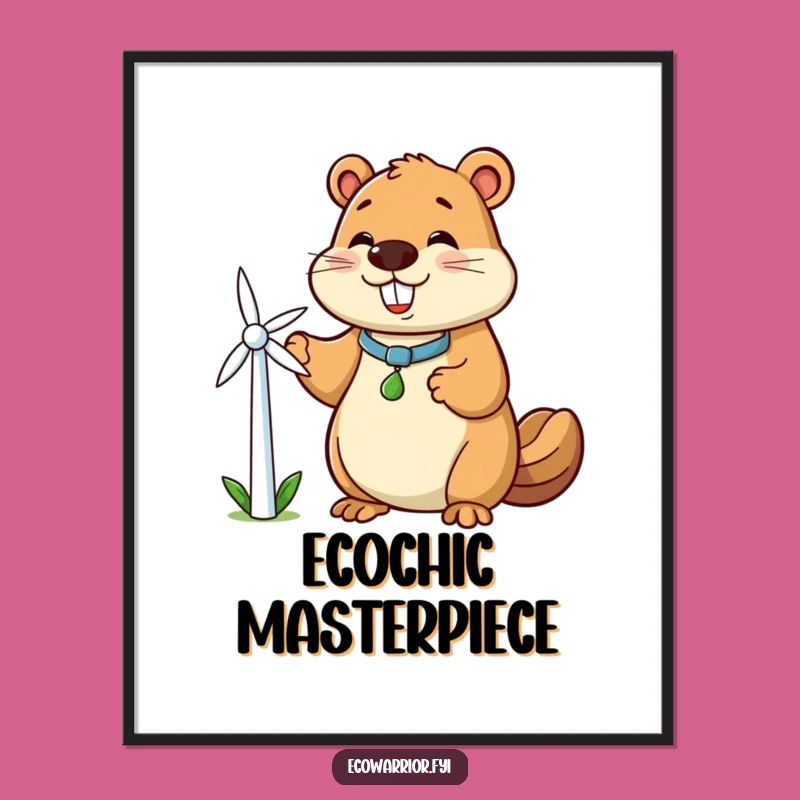 Funny Beaver Clean Energy Digital Art: Instant Whimsical Decor Download