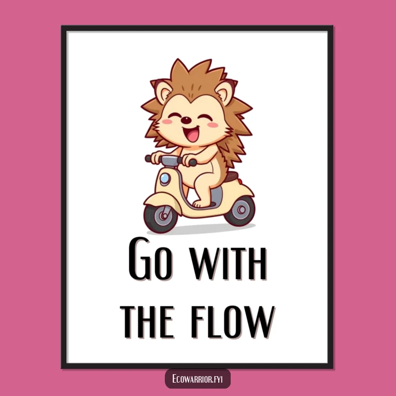 Funny Cheerful Hedgehog Scooter Digital Art: Joyful Hedgehog Print, Instant Download Funny Gift