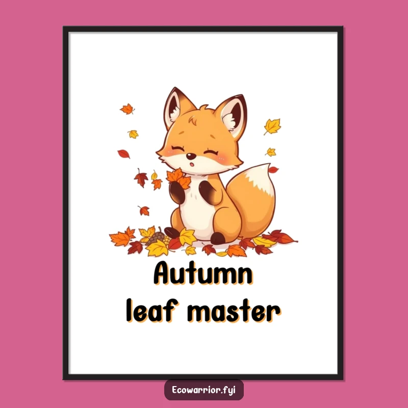 Funny Fox Falling Leaves Digital Art - Instant Autumn Download