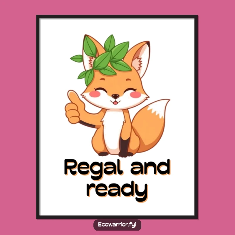 Funny Fox Leaf Crown Digital Art: Playful Thumbs Up Character Print Gift