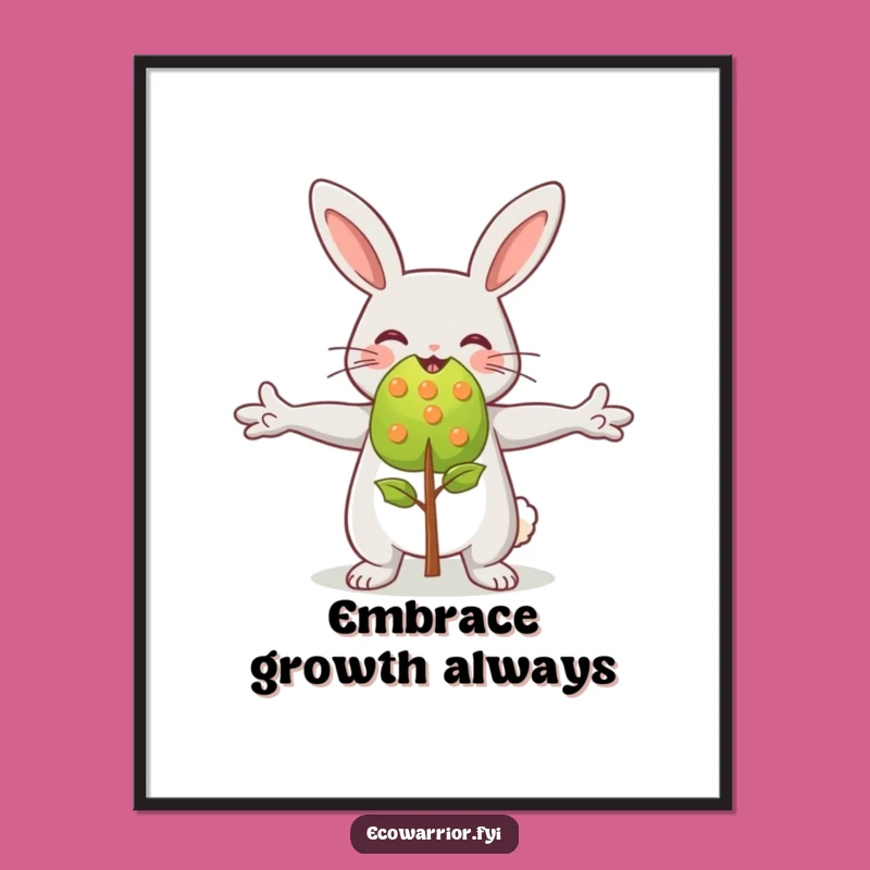 Funny Happy Rabbit Hugging Sapling Digital Art - Instant Nature Wall Decor
