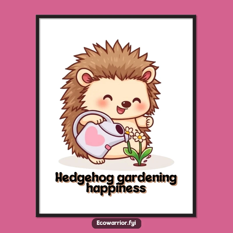Funny Hedgehog Gardener Digital Art Print: Cheerful Plant Art, Instant Decor