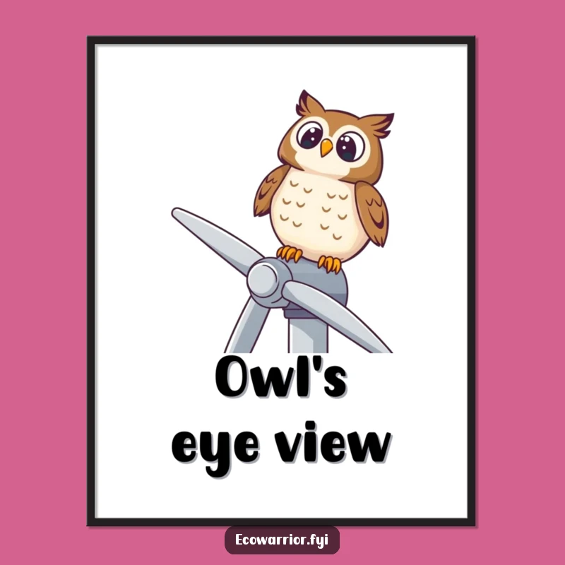 Funny Owl Wind Turbine Digital Art Print: Wise Sky Gazer Art, Instant Decor