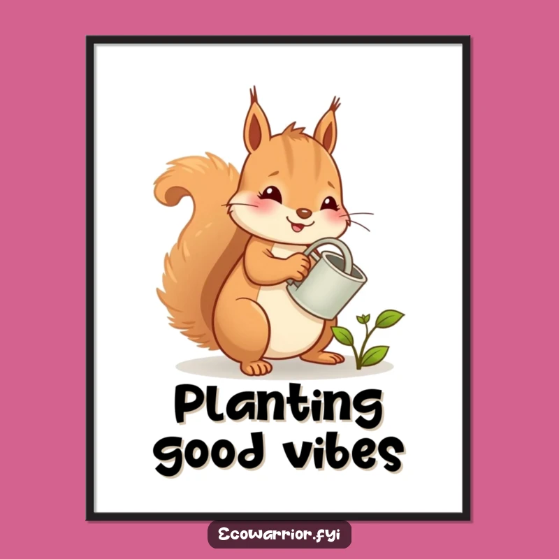 Funny Squirrel Digital Art: Cheerful Gardener's Whimsical Print, Instant Gift