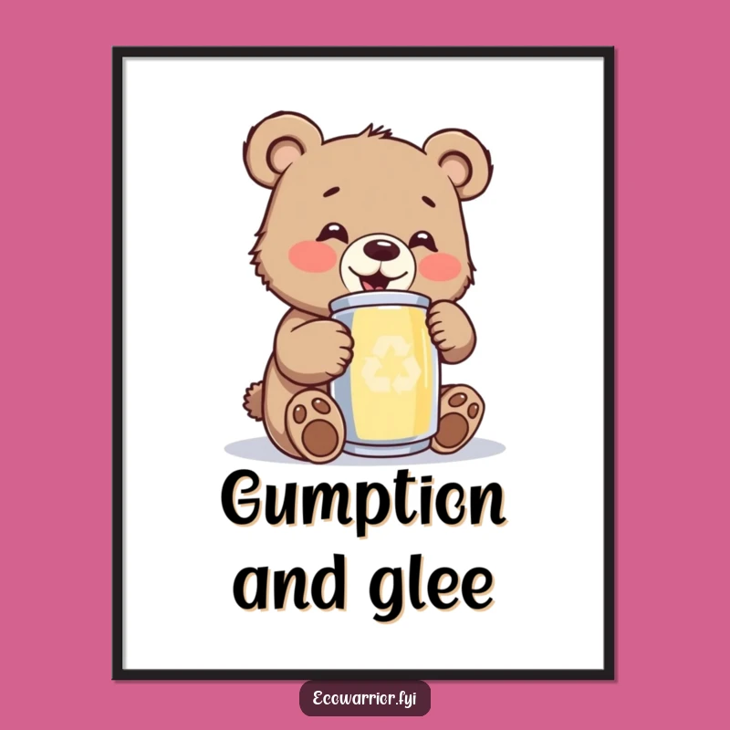Funny Bear Cub Digital Art: Happy Eco-Warrior Print, Instant Download Joyful Decor