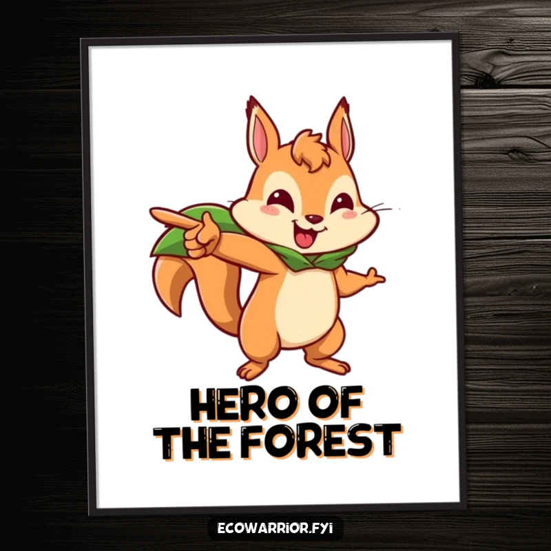 Funny squirrel digital art print of a brave squirrel character leading forward, ready for instant inspirational decor.