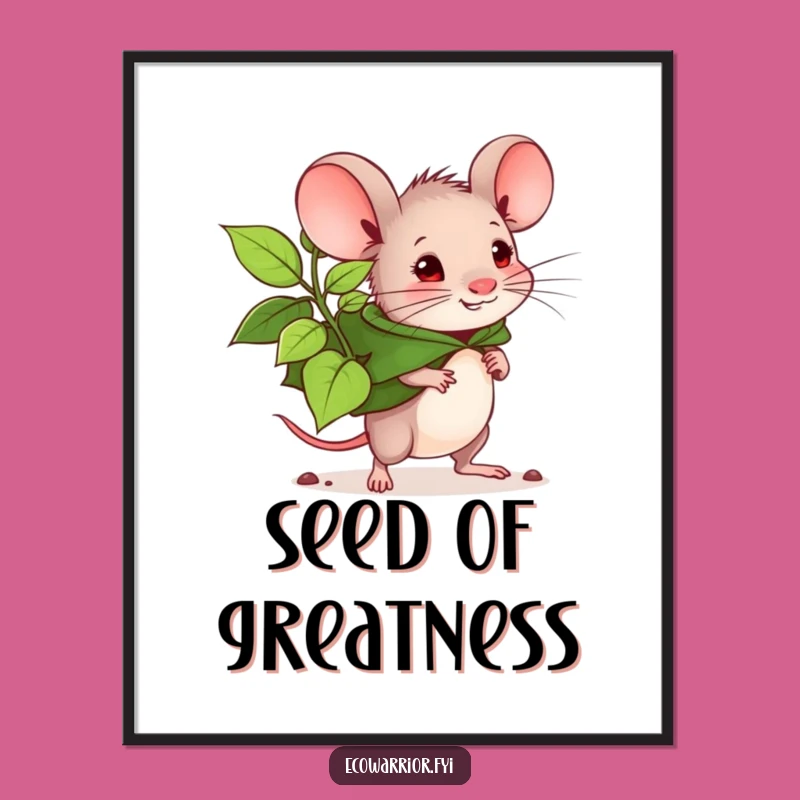 Funny Mouse Planter Digital Print - Leaf Cape Mouse Art, Instant Hilarious Decor