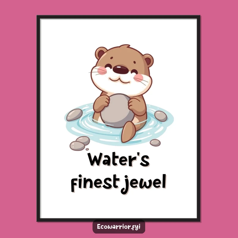 Funny Otter Digital Art: Playful Swimming Otter Stone Illustration, Instant Download Gift