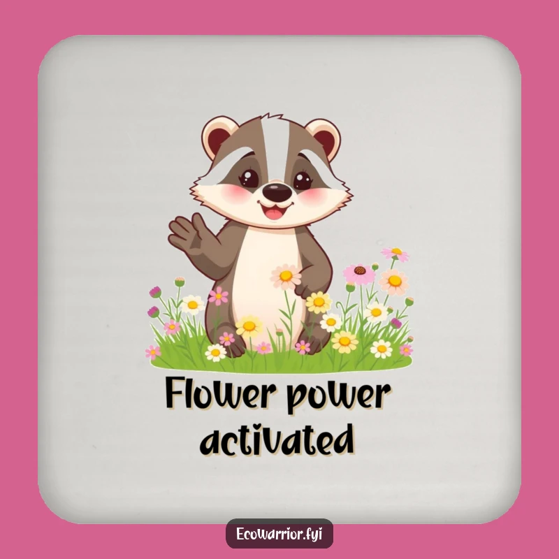 Funny Badger Drink Coaster: Friendly Wildflower Badger, Humorous Nature Gift Set