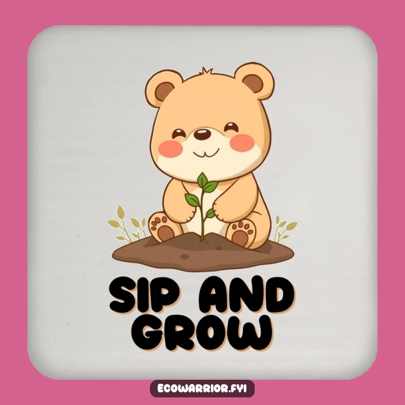 Funny Bear Gardener Coaster: Planting Seedling Funny Gift