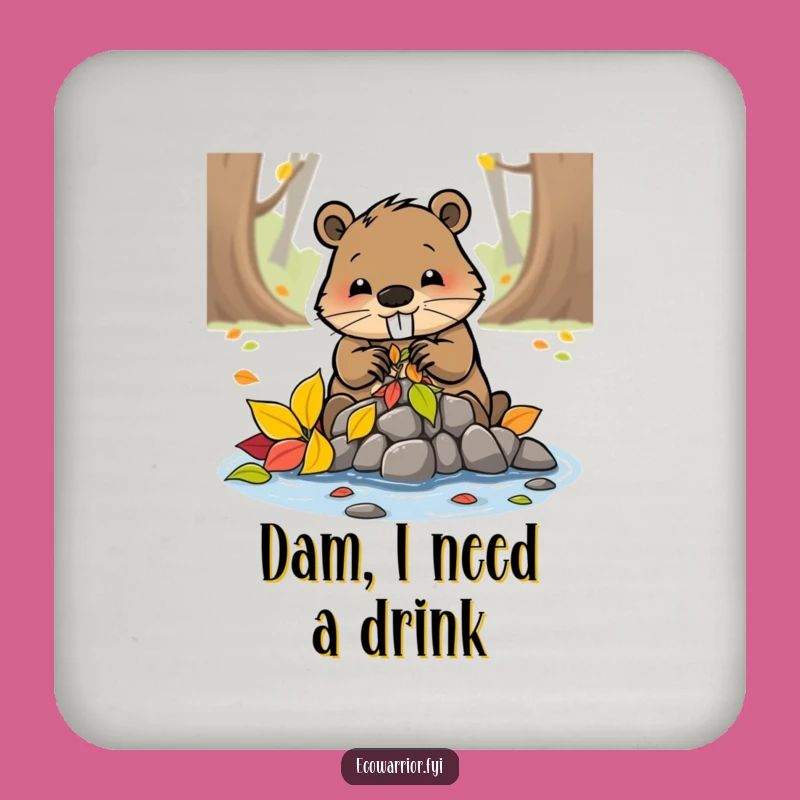 Funny Beaver Building Leaf Dam Coaster - Protect Surfaces with Crafty Charm