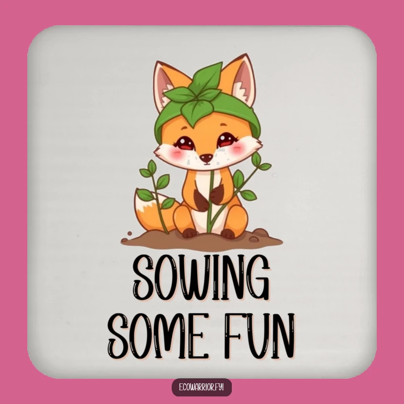 Funny Fox Planting Sapling Coaster - Protect Surfaces with Nature