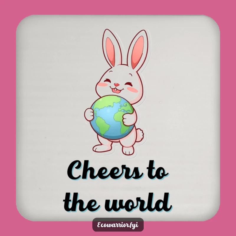 Funny Joyful Rabbit Globe Drink Coaster: Protect Surfaces with Wanderlust, Cute Funny Gift