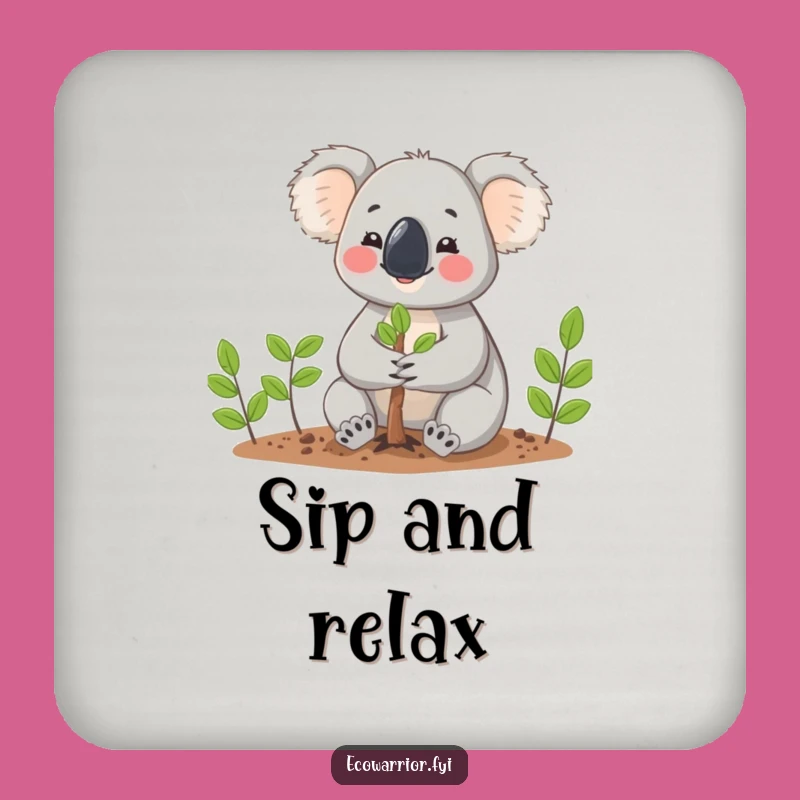 Funny Koala Planting Drink Coaster: Cheerful Gardener Table Protector Gift