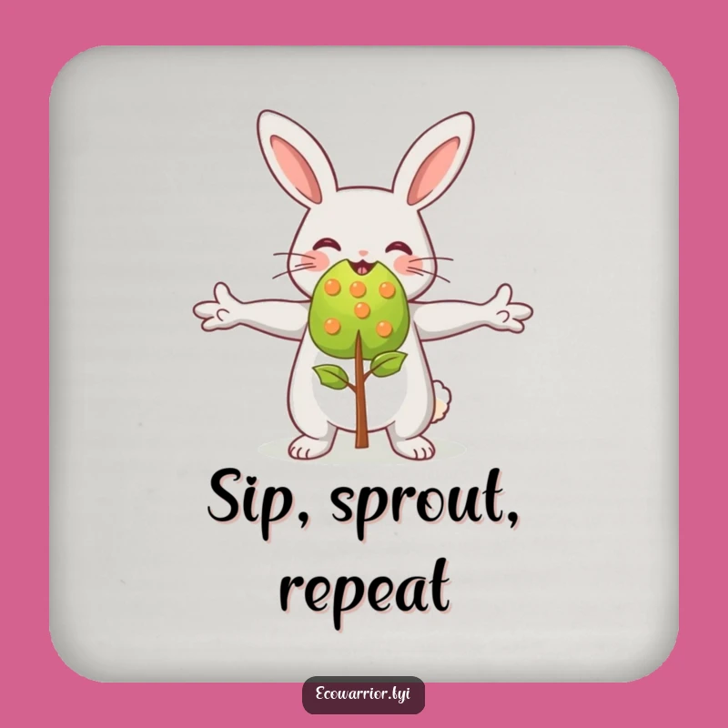 Funny Rabbit Embracing Sapling Coaster - Protect Surfaces with Nature Charm
