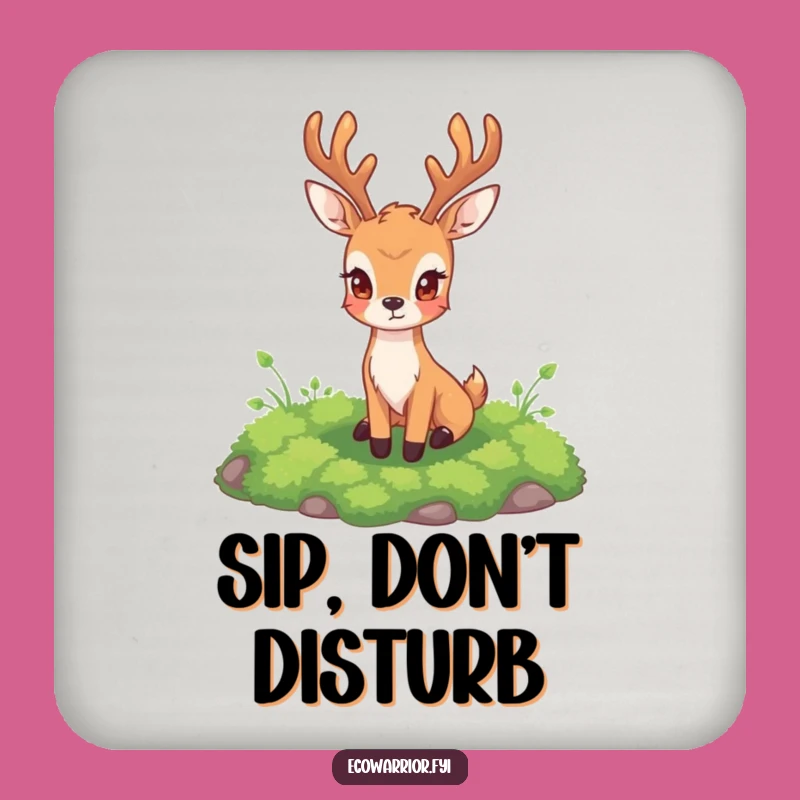 Deer Guarding Moss Drink Coaster: Nature's Vigilance, Funny Protection