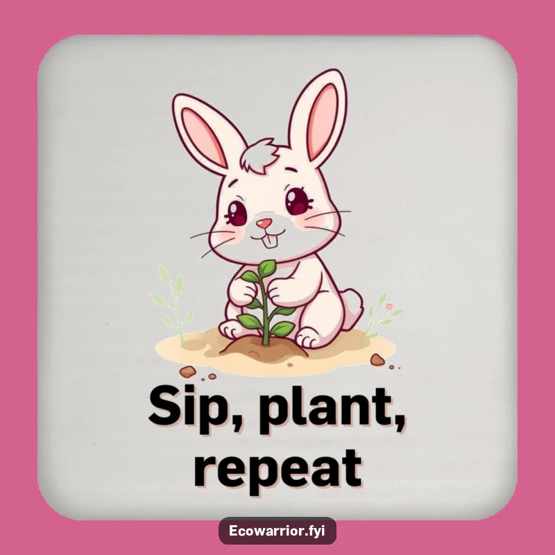 Funny Rabbit Planting Coaster: Cheerful Gardener's Determined Protection for Humorous Tables