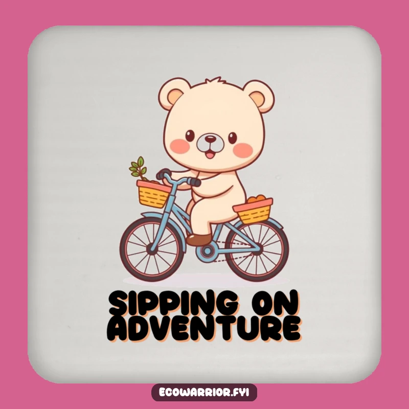 Funny Drink Coaster: Cheerful Bear Cub Bicycle Rider Funny Gift